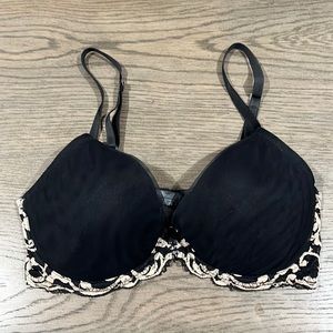 ❤️ Black and Tan Lace Mesh Underwire Bra 34D